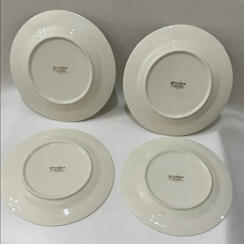Formalities Baum Bros Holly Collection Festive Design 4 Salad Dessert Plates